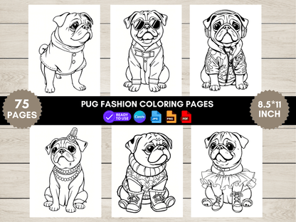 75 Pug Fashion Coloring Pages