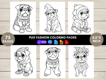 75 Pug Fashion Coloring Pages