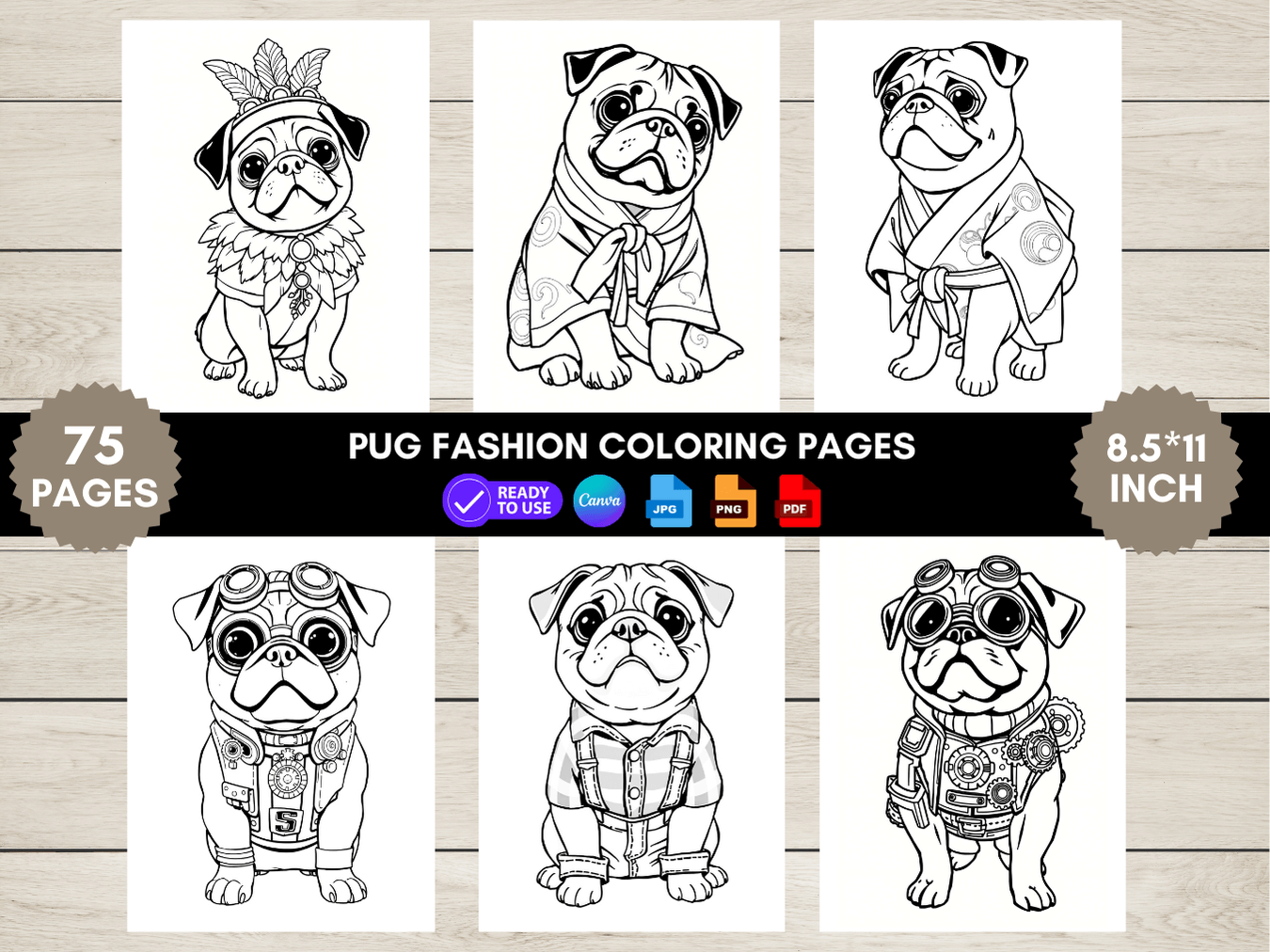 75 Pug Fashion Coloring Pages