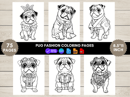 75 Pug Fashion Coloring Pages