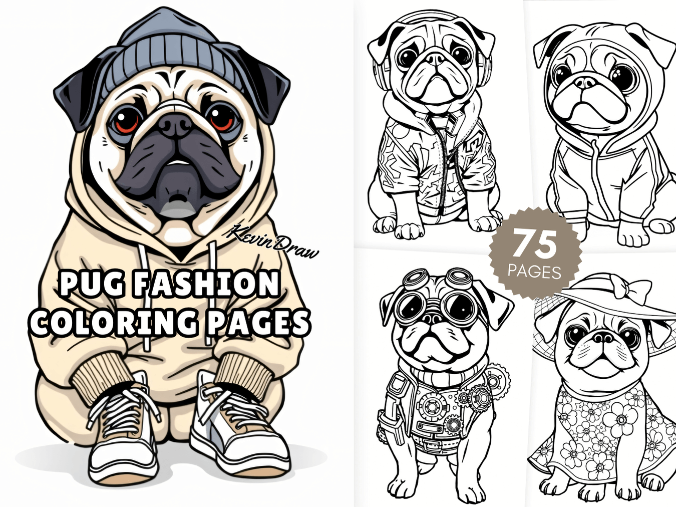 75 Pug Fashion Coloring Pages